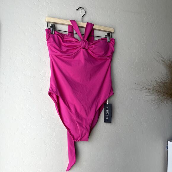 NEW Seafolly Collective Hot Pink Halter Bandeau One Piece Swimsuit Size 10 - Picture 3 of 11
